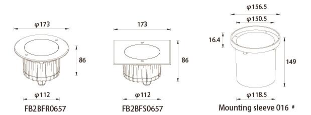 FC2BFR0657 FC2BFS0657 6 * 2W Asymmetrical LED Inground Light with 173 * 173mm SUS316 Stainless Steel Square Front Cover 3