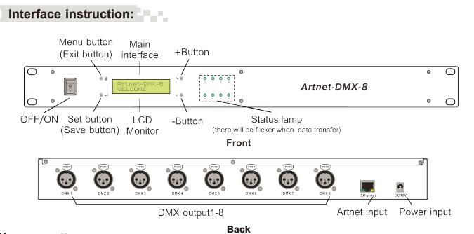 8 DMX512 Output Channels Artnet - to - DMX Converter Ethernet Control System 1