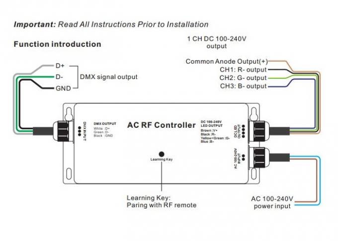 High Voltage LED Strip RF - DMX Controller , 3 Channel Dmx Decoder RGB Max 5A IP67 0