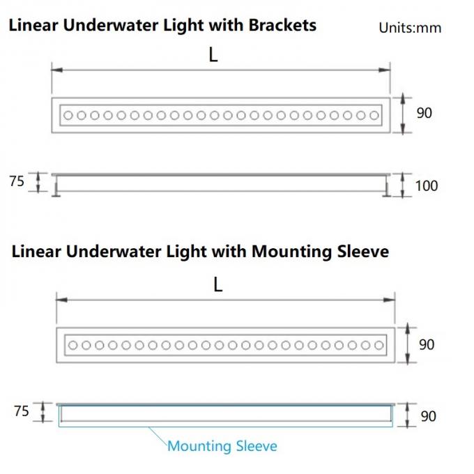 600mm 1000mm IP68 24VDC LED Linear Underwater Lights Stainless Steel 0