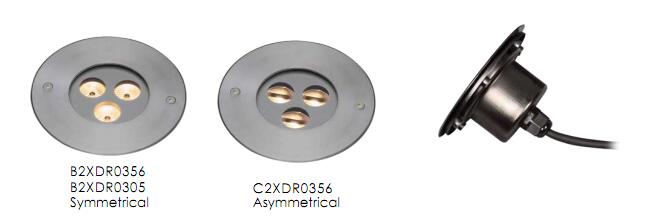 C2XDR0356, C2XDR0305 3 * 1W or 2W Asymmetrical LED Inground Uplight made of SUS 316 Stainless Steel 1