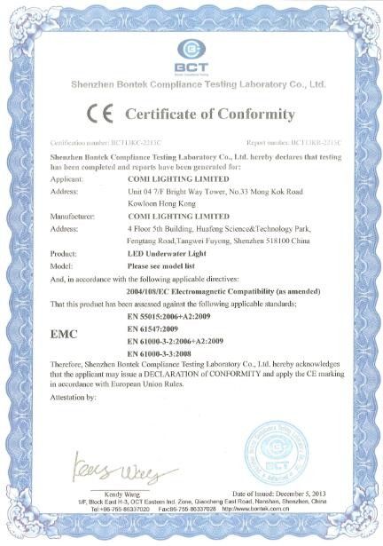 China COMI LIGHTING LIMITED Certification